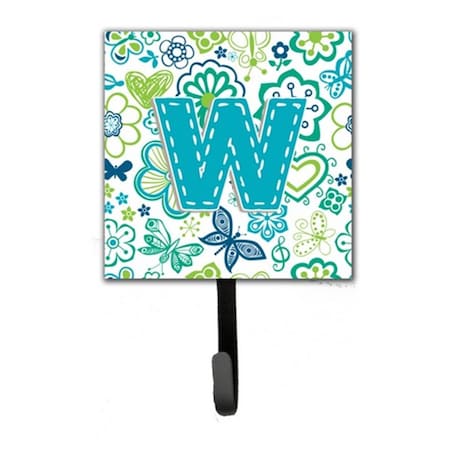 Jensendistributionservices Letter W Flowers And Butterflies Teal Blue Leash & Key Holder MI1660389